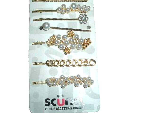Scunci White Pearl Rhinestone Golden Bobby Pins 8-Pack NWT  