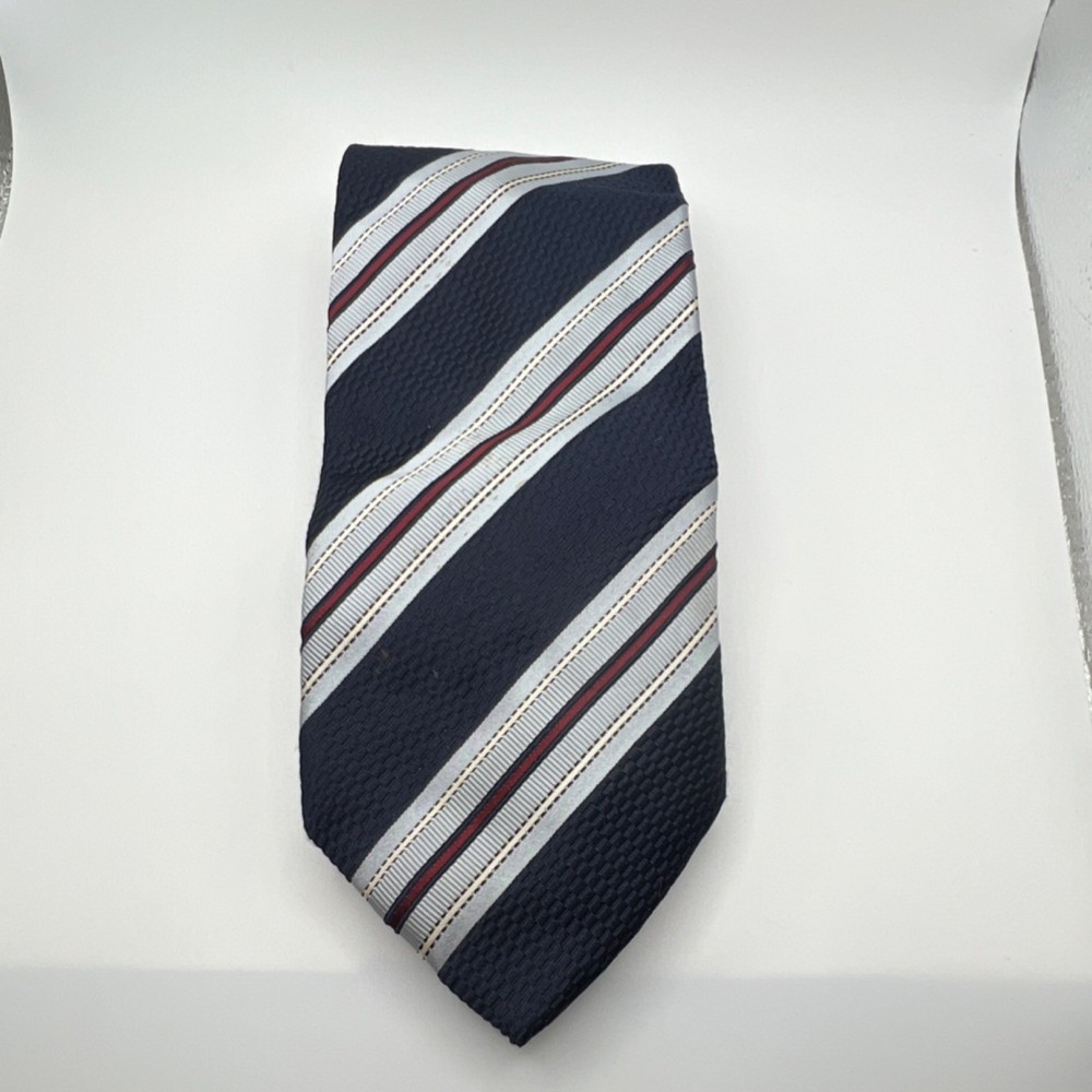 Ermenegildo Zegna 100% Silk Striped Men's Tie Navy White Burgundy Woven T212
