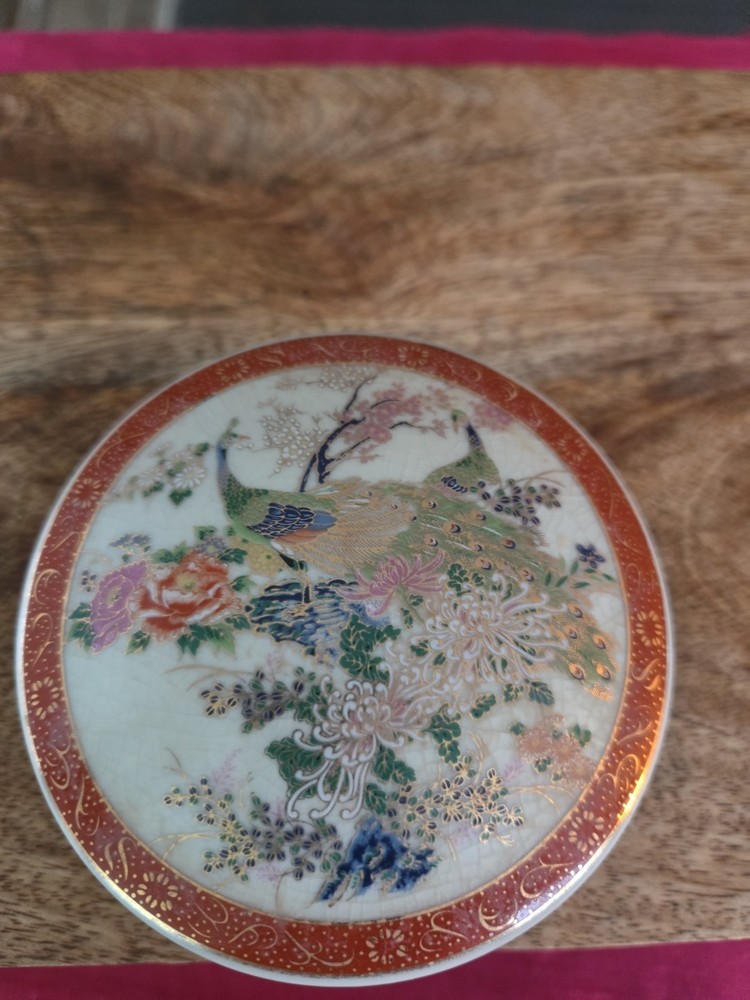 Vintage Asahi Japan Porcelain Peacocks Trinket Box
