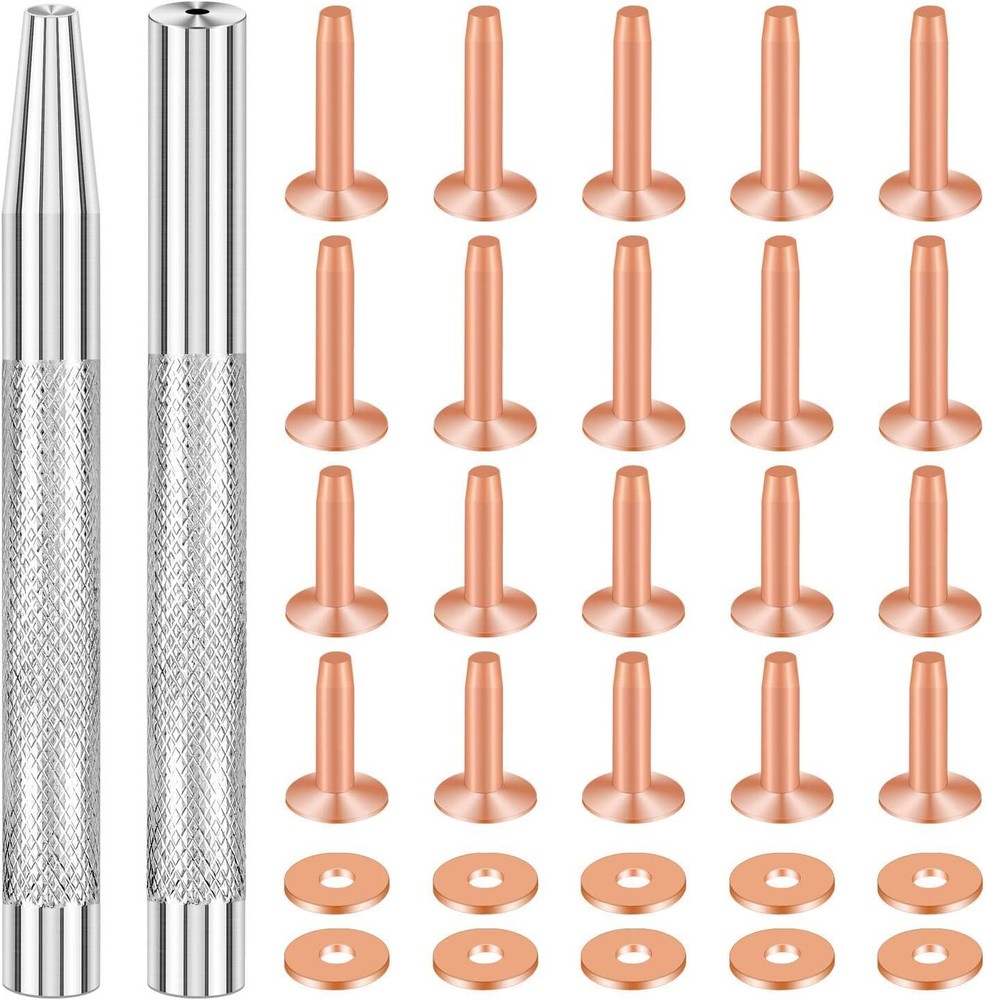 20Pack Copper Rivets and Burrs (14mm and 19mm) with 2Pcs Punch Rivet Tool for...