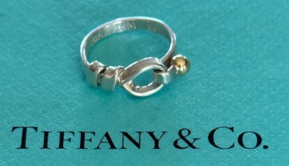 Tiffany & Co. Hook & Eye  Ring  Sterling Silver 925  & 18k Gold Size 6 US