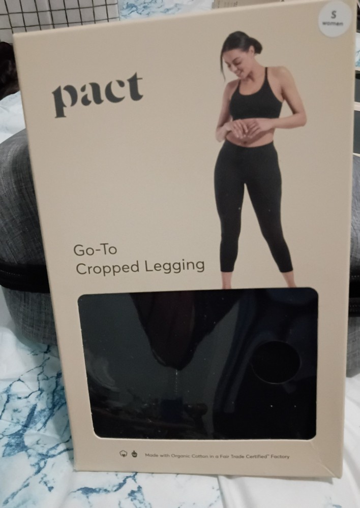 Pact Go-To Cropped Leggings Black Organic Cotton Mid-Rise Yoga Pants NIB Small