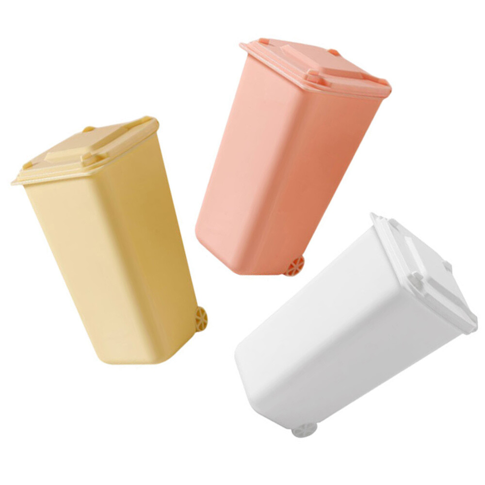3 Pcs Desktop Trash Can with Lid Small Table Waste Bin Kids Office