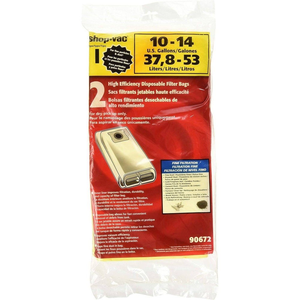 Pack of 2 Shop-Vac 9067233 Disposable Vacuum Bags Fits 10-14 Gallon Tanks, Heavy