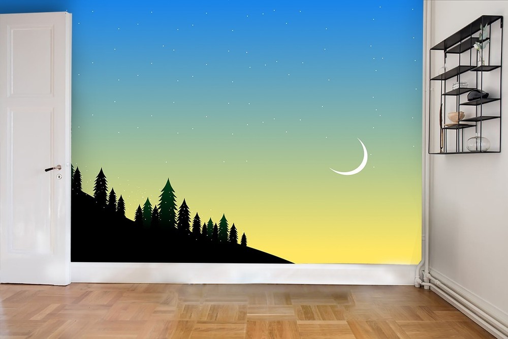 3D Forest Starry Sky Moon Night Scene Wall Murals Wallpaper Murals Wall Sticker