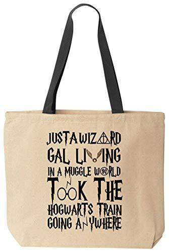 Just A Wizard Gal Reusable Canvas Funny Tote Magic School Bag (Black Handle)