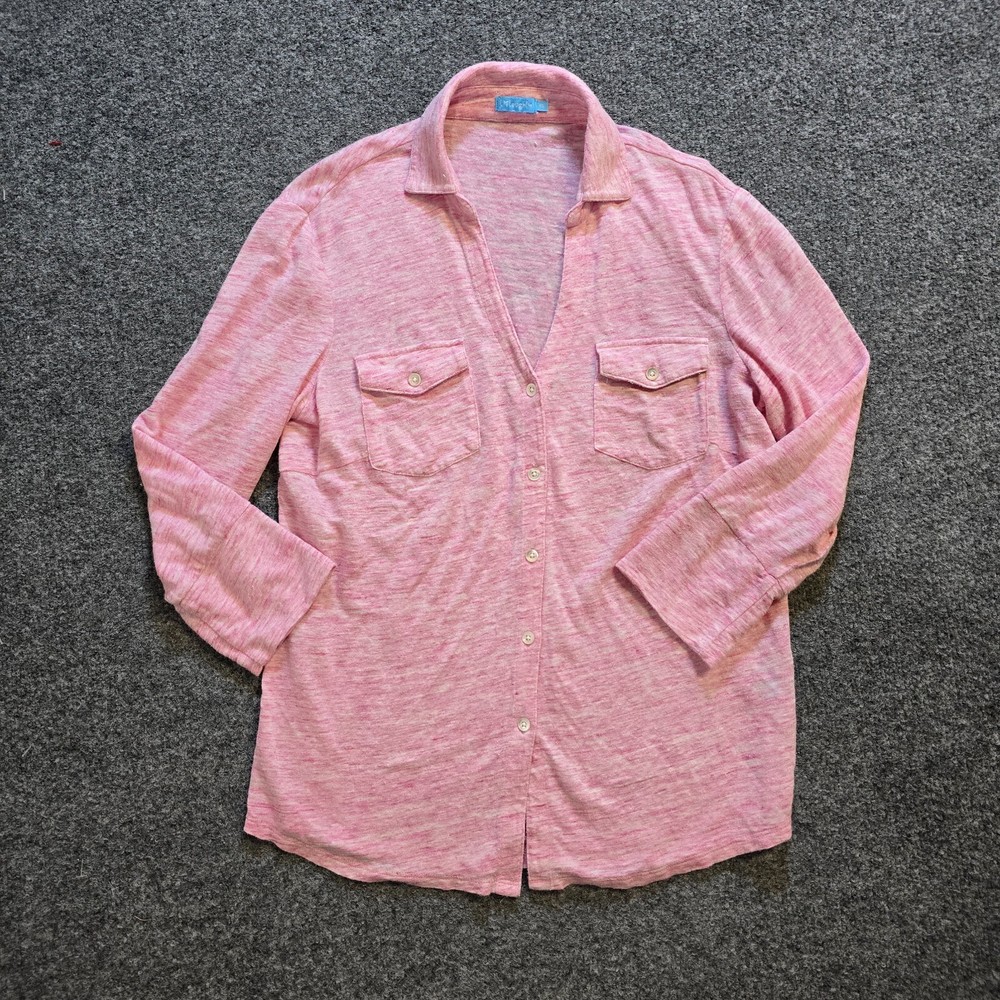 J McLaughlin Top Womens Size XS Pink Linen Blend Button 3/4 Sleeve Preppy Casual