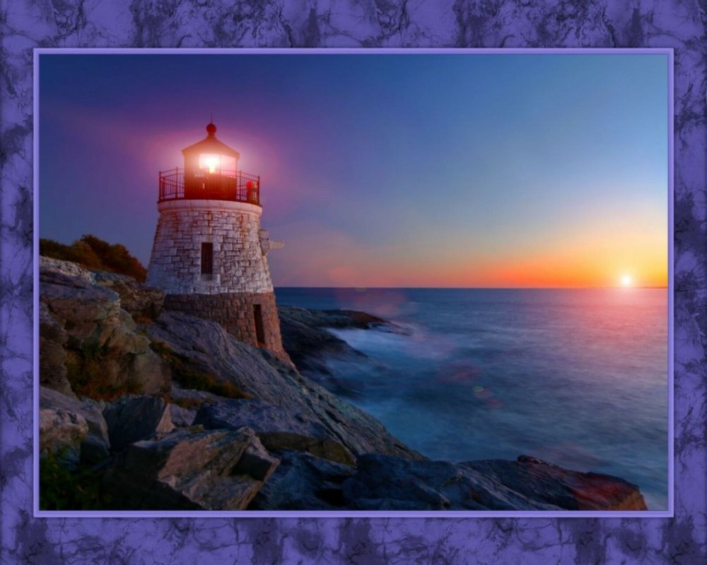 Lighthouse Sunset Scenic Quilt Top Wall Hanging Panel Fabric