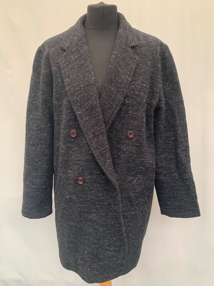 Topshop Womens Wool Blend Black Fleck Coat Size 10 Button Front