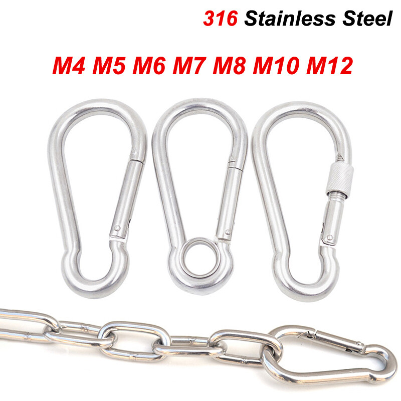 Marine M4-M12 Carabiner Snap Spring Eyelet Lock Hook Clip 316 Stainless Steel