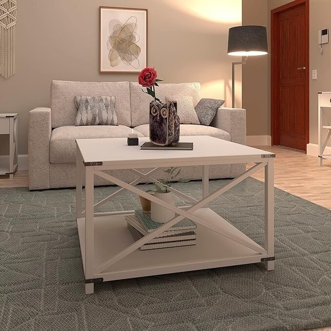 Modern Grey X-Side Square Coffee Table, Contemporary Cocktail Table