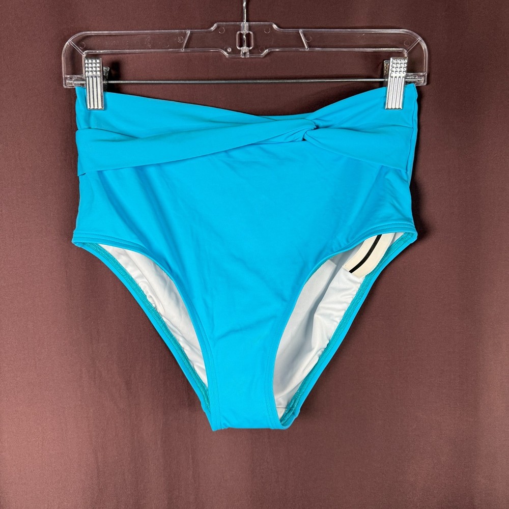 Lands' End Women's 14, 8-14 LONG Twist-Front Retro High-Waist Bikini Bottoms Tur