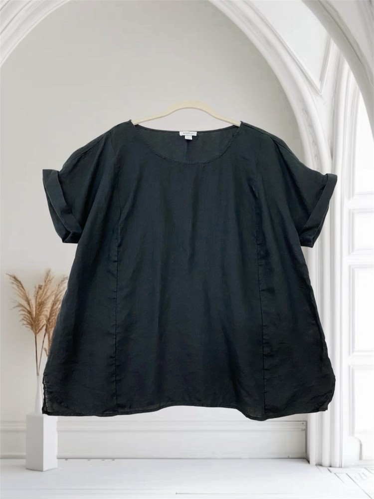 J Jill Pure Jill Womens 100% Linen Short Sleeve Top Size Medium Classic Black