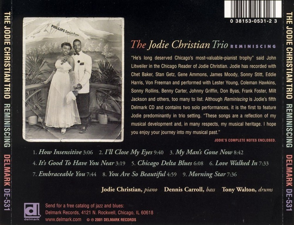 JODIE CHRISTIAN TRIO REMINISCING NEW CD
