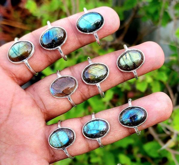 Gift Natural Labradorite Gemstone 925 Sterling Silver Plated Design Lot Rings