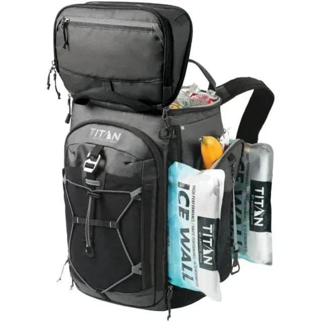 Titan 26 Can Backpack Cooler for Beach Camping Hiking with 5 Compartments in Black