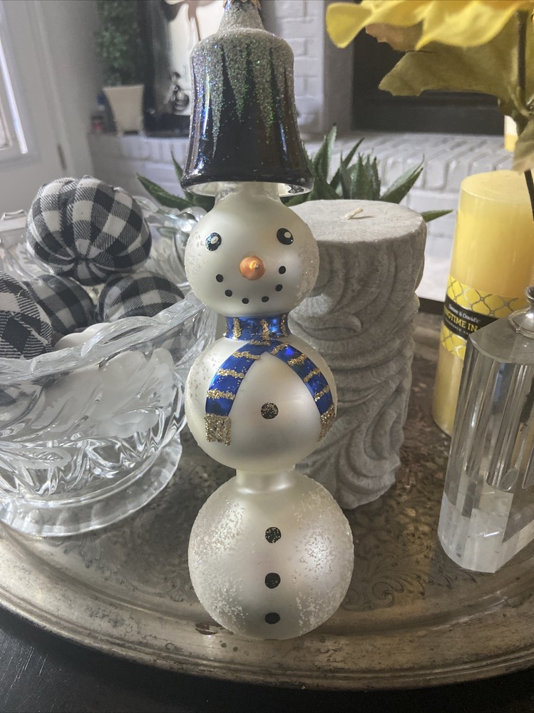 Christopher Radko Vintage Snowman Ornament RETIRED Handblown Glass Ornament 10”