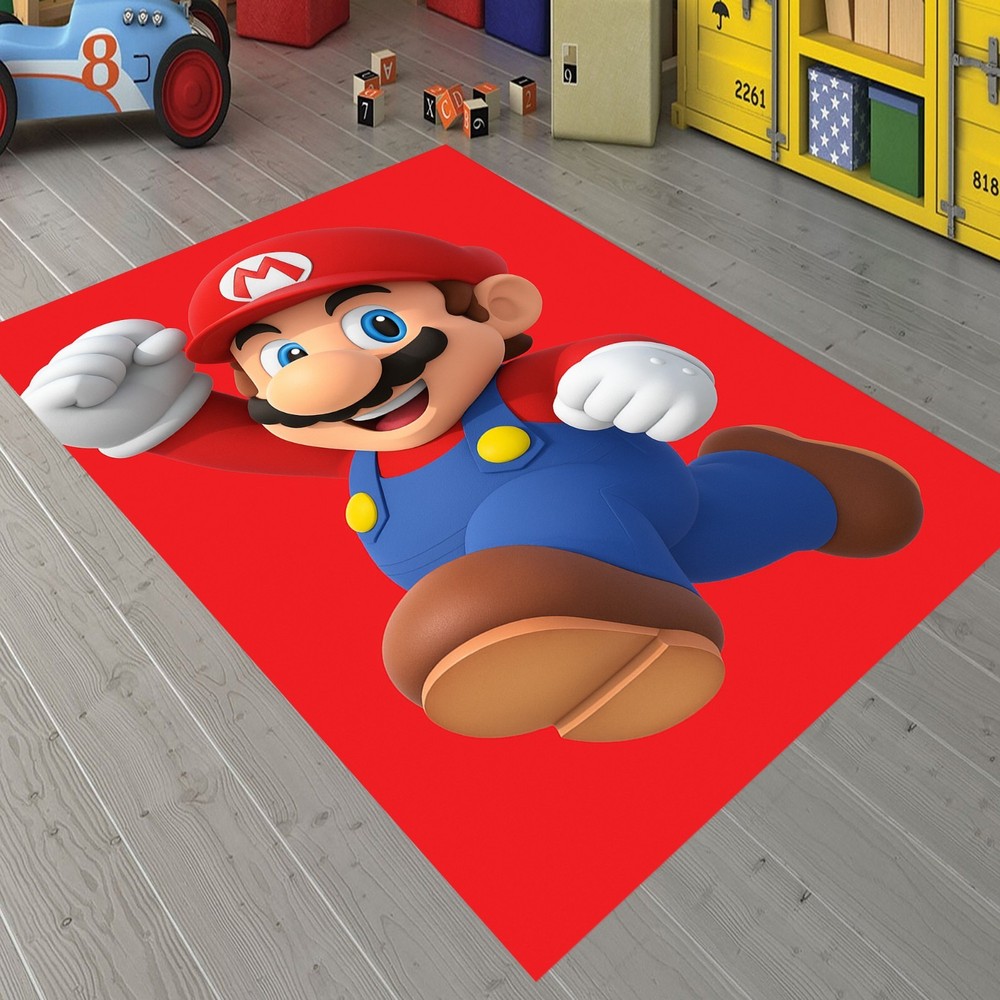 Colorful Mario Cartoon Playroom Rug for Kids Bold Design Area Carpet