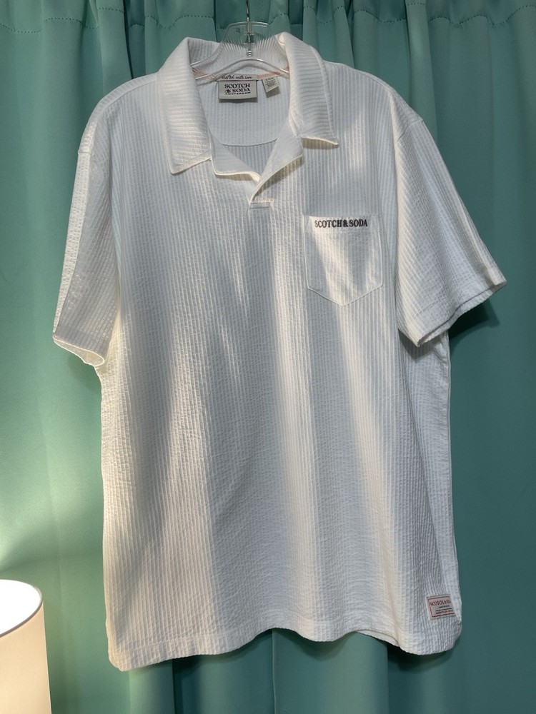 Scotch & Soda Amsterdam Men's White Short Sleeve Pocket Polo Shirt Size L