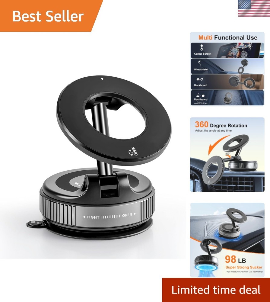 Strong Suction & Magnetic Car Phone Holder: Secure 360° Rotation for All Devices