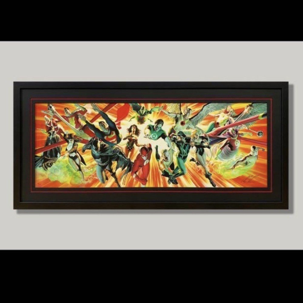 RARE! DC Justice League PERFECT ALLIANCE Alex Ross Signed Framed Art 49”x22”