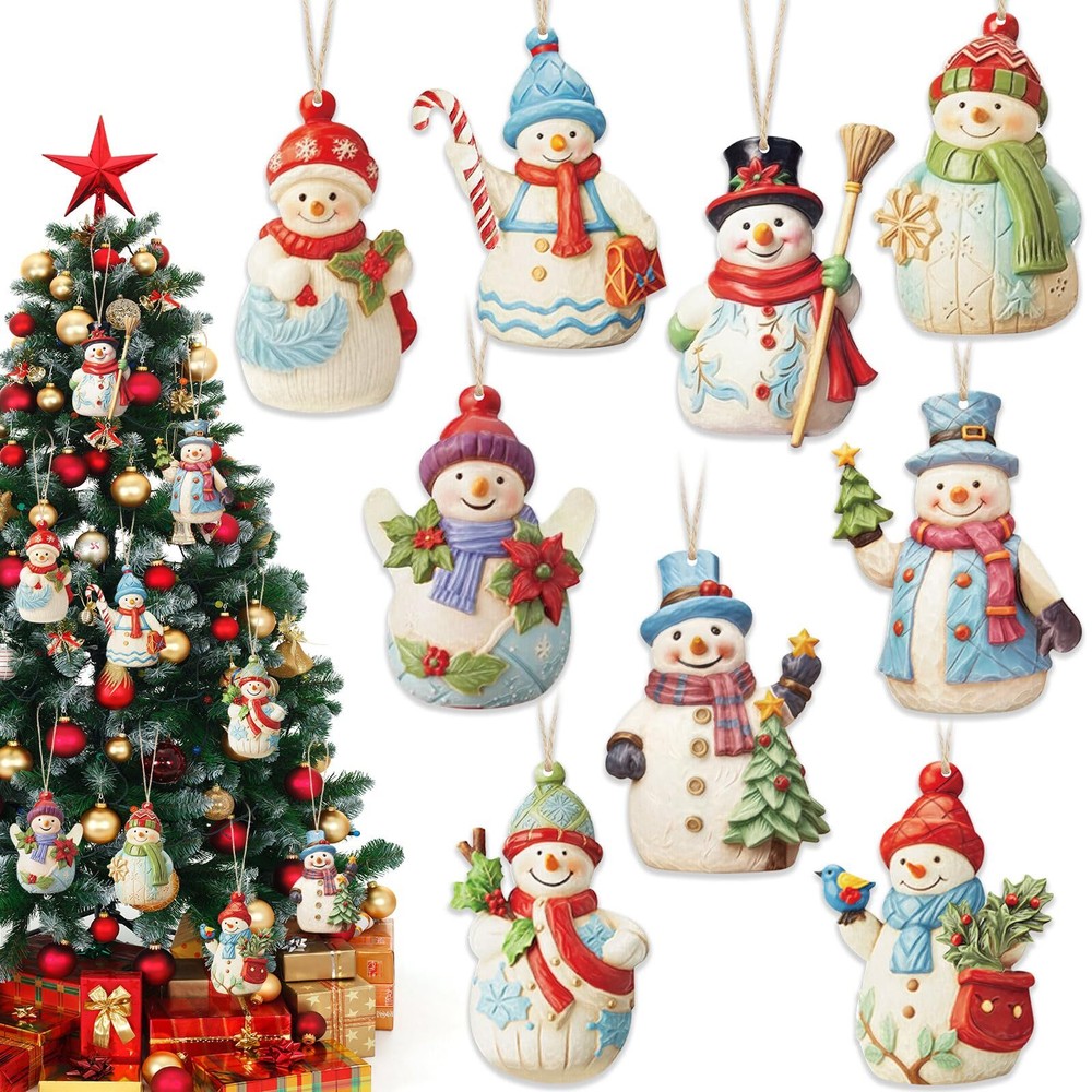 27 Pcs Snowman Christmas Decorations Wooden Christmas Ornaments Set Snowman F...
