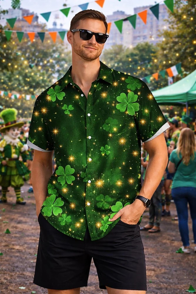 St Patricks Day Hawaiian Shirt Moisture Wicking Irish Clover Gift