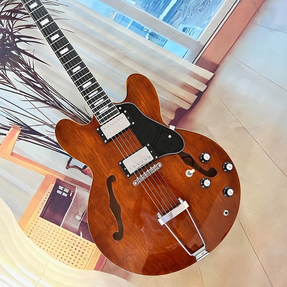 US Warehouse Semi Hollow 335 Electric Guitar with Maple Body & Brown F-Holes