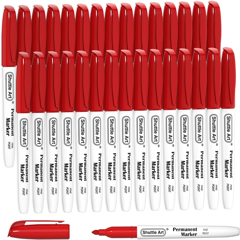 30-Pack Fine Point Red Permanent Markers for Long-Lasting Writing