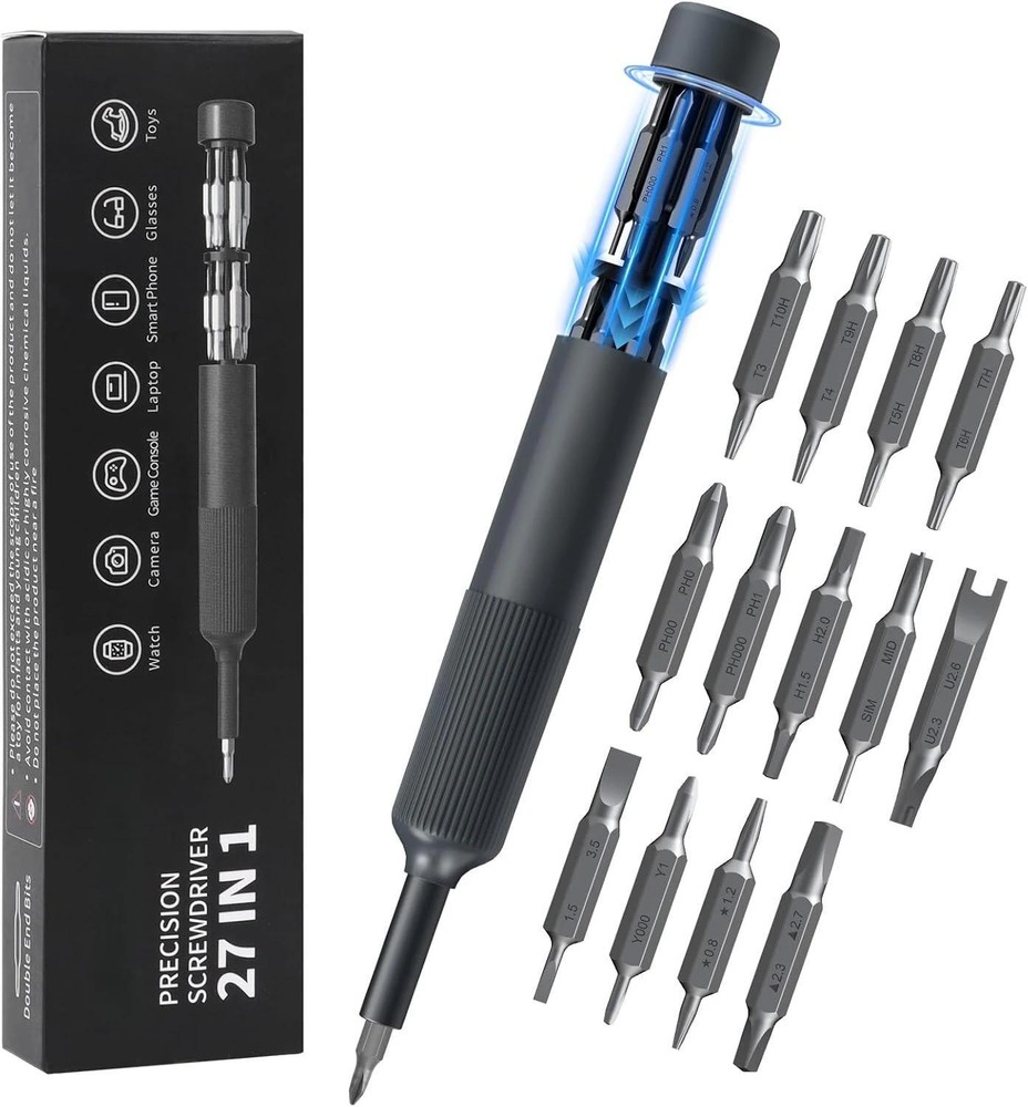 27-in-1 Magnetic Precision Screwdriver Set with Pen-Style Bits for Repair