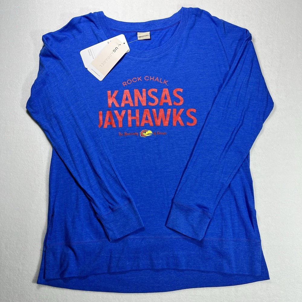 Kansas Jayhawks Men’s Long Sleeve Medium T-Shirt by UG Apparel in Rock Chalk Blue New Design
