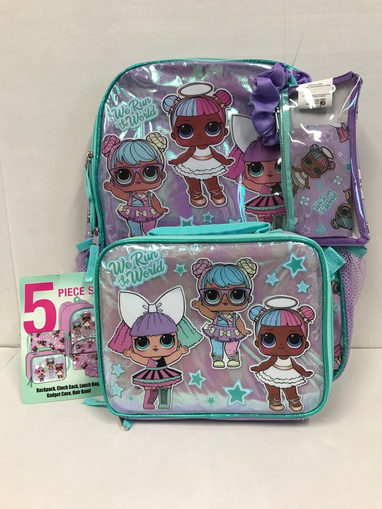 Large Backpack LOL Surprise L.O.L. Blue Shiny Set of 5 16