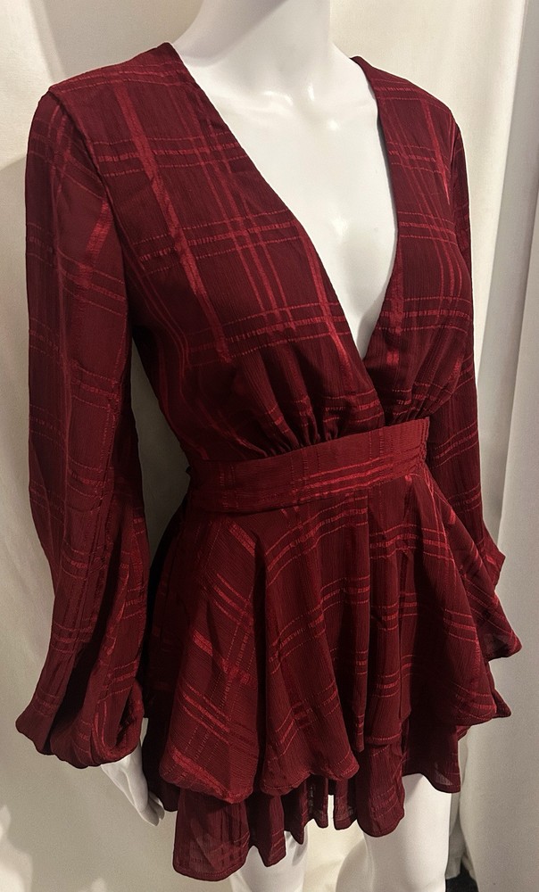 Princess Polly Burgundy Plaid Romper Size 4 Boho Party Outfit