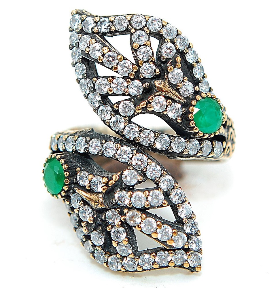 Vintage Ottoman Empire Inspired 4CT Treated Emerald 925 Sterling Silver Ring Size 9.5 HB3-6