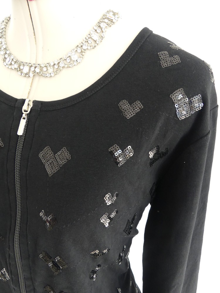 LA BELLE Black Sequin JACKET Size 14 Zip-Up Loveheart Hearts Valentines