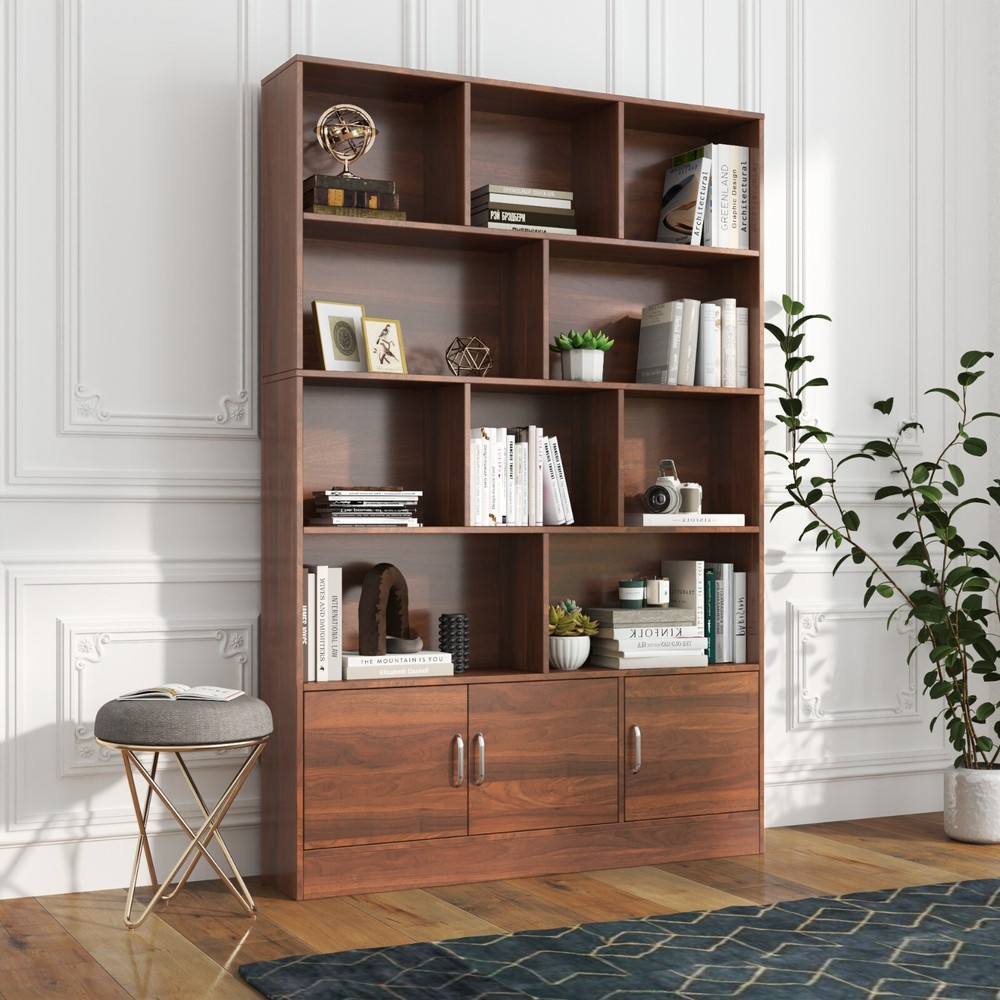 70.87-Inch 4-Tier Tall Bookshelf with 10 Cubes, 3 Doors, and Open Shelves for Storage