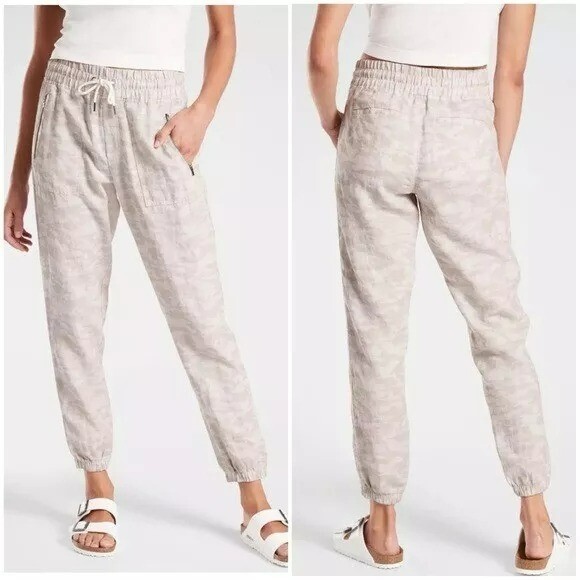 Athleta Women's 4 Cabo Linen Jogger Camo Pull-On Pockets