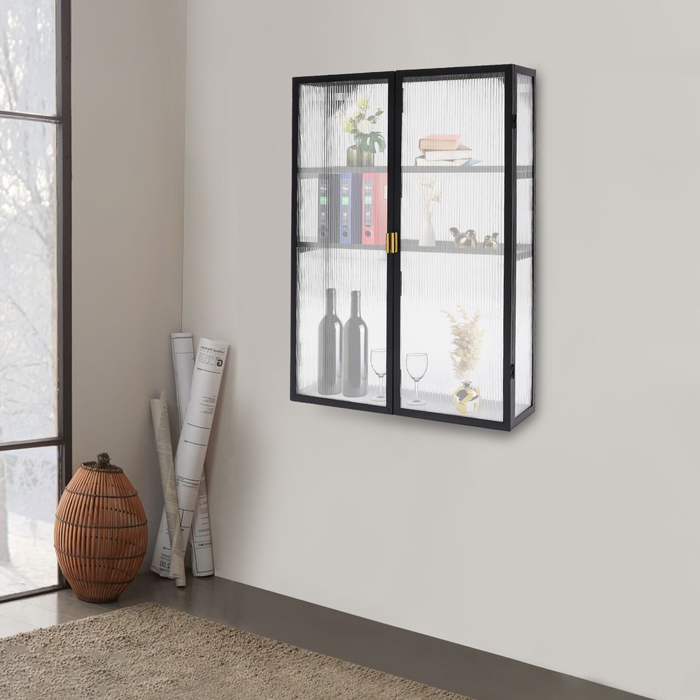 Retro Cabinet Black Wall-Mounted Metal Storage Cabinet with Detachable Shelves