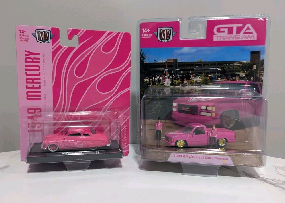 M2 Machines 1988 GMC Sierra 1500 Custom GTA Trans AM + 1949 Mercury Custom PINK