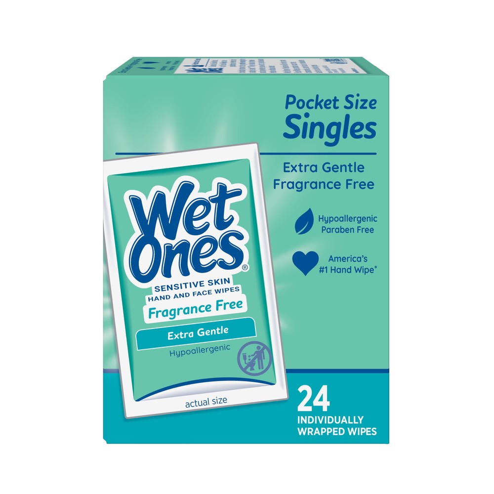Wet Ones Sensitive Skin Hand Wipes Clean Fragrance Free/Unscented, 24 Ct, 6-Pack