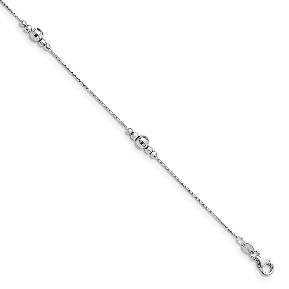 925 Sterling Silver Rhodium Anklet 9in w/Extender 2.19g Polished Finish