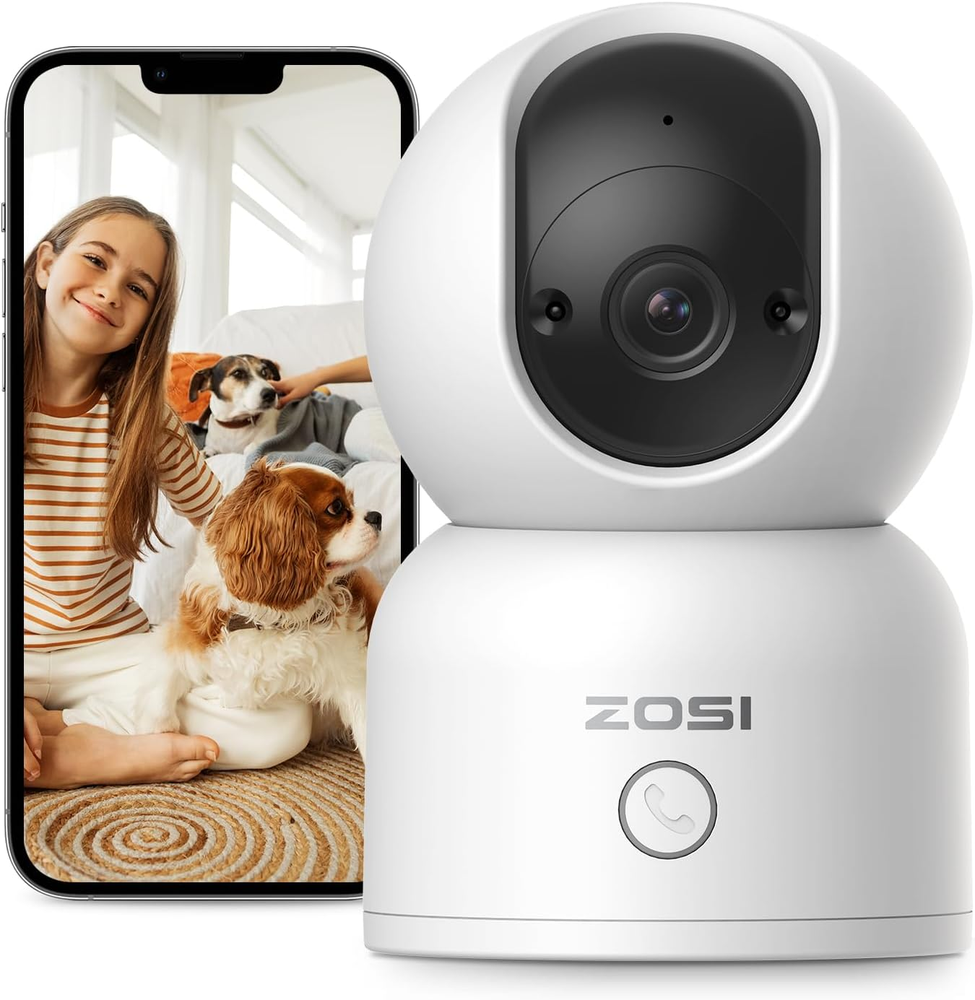 Indoor Pan Tilt 2K Smart Security Camera 360° Baby Pet Monitor with Plug-In