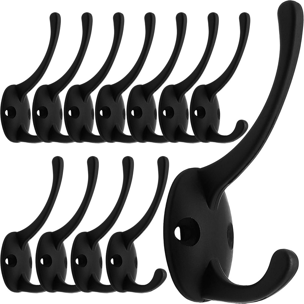 12 Pack Black Retro Wall Mounted Double Coat Hooks with Screws