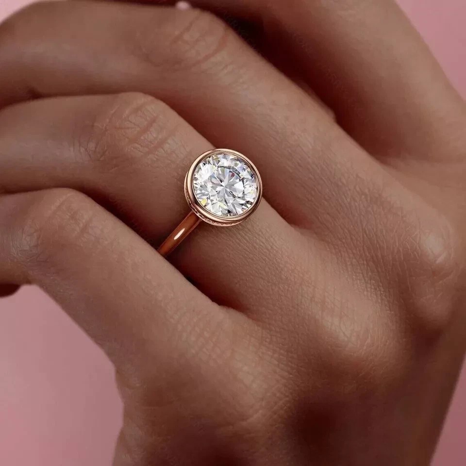 Bezel Set Solitaire Ring 2.50Ct Round Simulated Diamond In 14k Rose Gold Plated