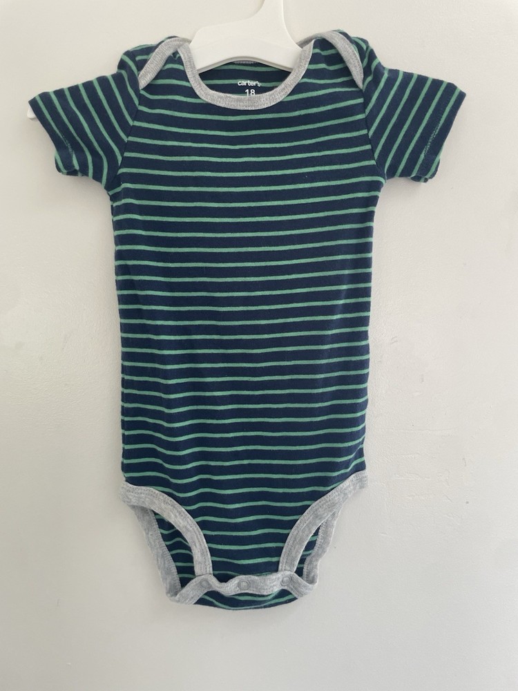 Carter's Baby Boy Small Striped 100% Cotton Short Sleeve Bodysuit Navy Green 18M