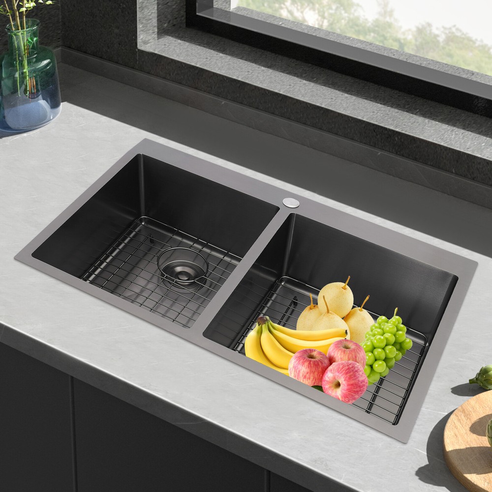 Double Bowl Kitchen Sink with Drainage Grids for Modern Kitchens