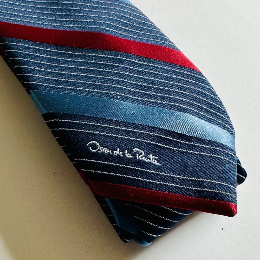 Vintage Oscar de la Renta Tie 80s-90s Blue