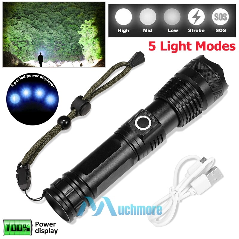 5 Modes Flashlight Super Bright LED Emergency Torch Tactical USB Rechargeable