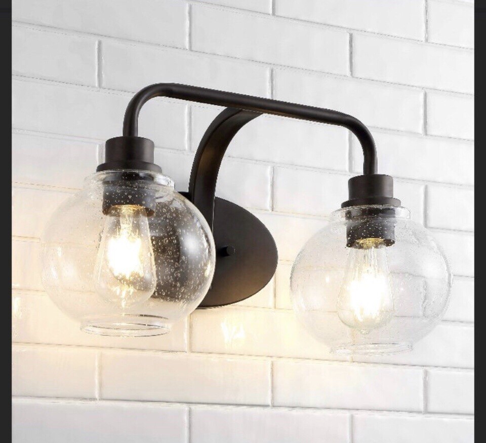 17.5 Inch 2-Light Rustic LED Vanity in Oil Rubbed Bronze with Seeded Glass