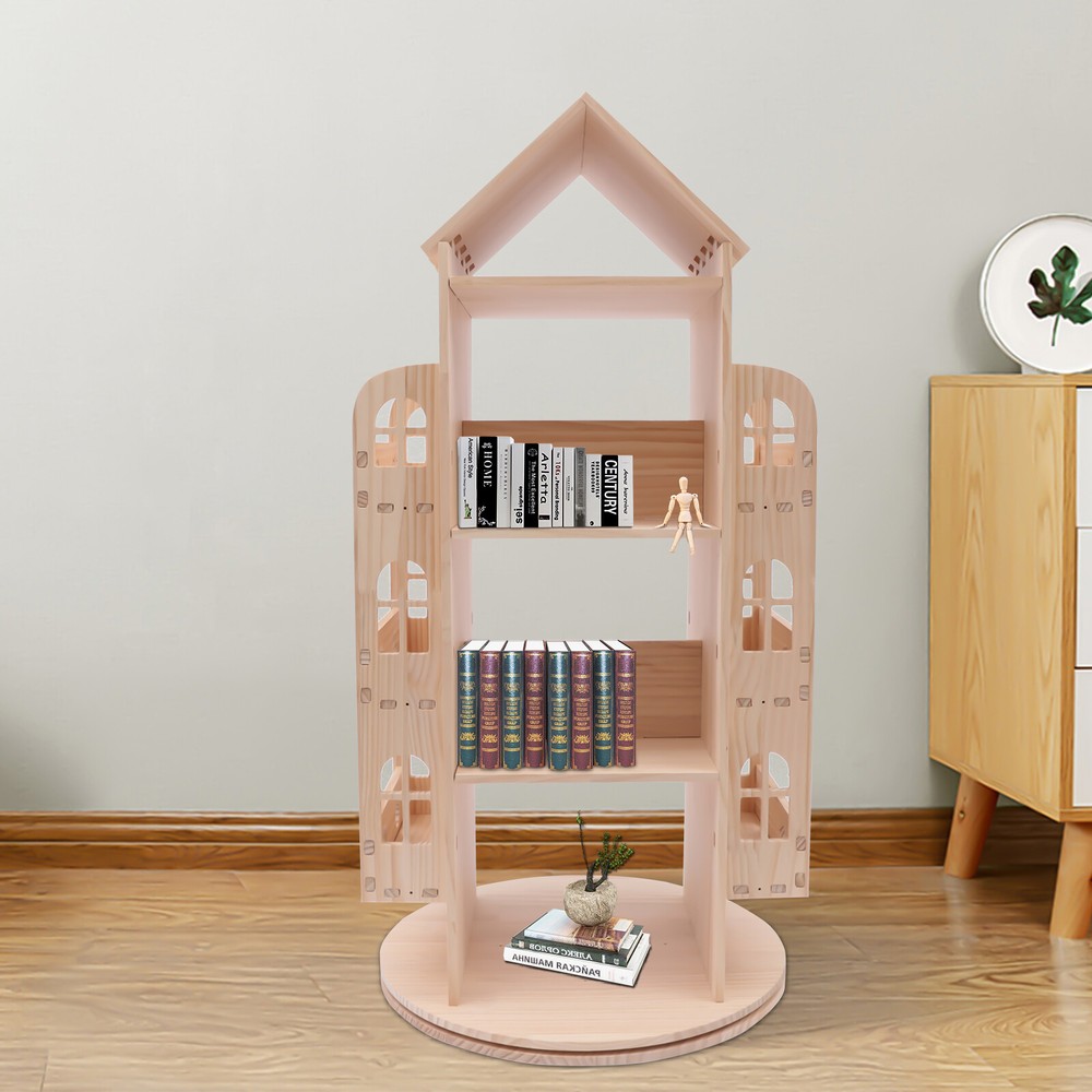 360-Degree Rotating Wooden Bookshelf Freestanding Storage Rack for Home Decor
